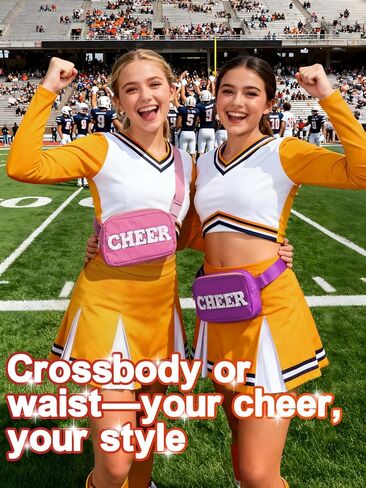Cheer Fanny Pack for Girls - Preppy Pink Glitter Letter Cheer Belt Bag with Adjustable Strap, Cheerleader Birthday Gifts for Teen Girls in Saudi Arabia