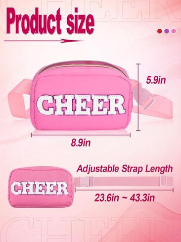 Cheer Fanny Pack for Girls - Preppy Pink Glitter Letter Cheer Belt Bag with Adjustable Strap, Cheerleader Birthday Gifts for Teen Girls in Saudi Arabia