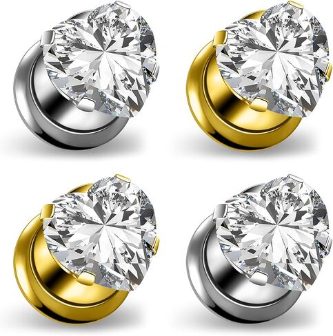Yaalozei 10G-00G Gold Silver Plated Heart Zircon Gauges for Ears 316L Surgical Steel Internally Threaded Screw Fit Single Flared Tunnels Plugs Earrings Hollow Gauges for Women Men in Saudi Arabia