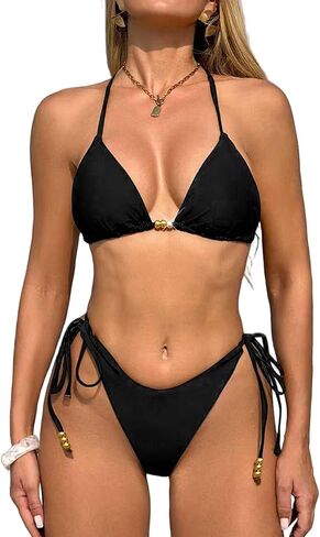 SherryDC Women’s Sexy Triangle Bikini Sets High Rise Two Piece Cheeky Thong Swimsuits String Tie Side Bathing Suit in Saudi Arabia