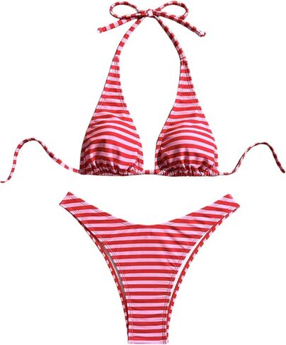 WDIRARA Women's Striped Bikini Sets Halter Thong Swimsuit 2 Piece Bathing Suit in Saudi Arabia