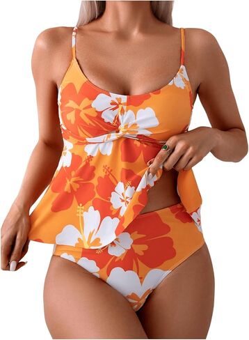 QJQ المرأة 2 قطعة الأزهار طباعة Tankini عالية الخصر مجموعة البكيني مثير ملابس السباحة لباس سباحة 2026 ملابس الصيف in Kuwait