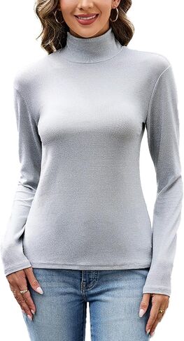 Sparkly Tops for Women, Turtleneck Long Sleeve Slim Fit Glitter Tee Blouse Tops in Saudi Arabia