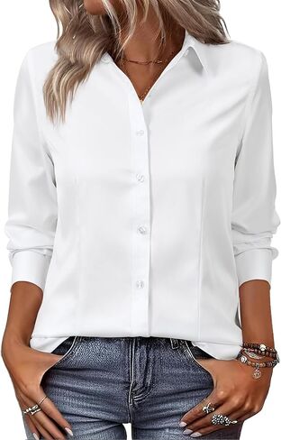 siliteelon Women Button Down Shirts Dress Shirts Long Sleeve Classic-Fit Cotton in Kuwait