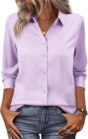 siliteelon Women Button Down Shirts Dress Shirts Long Sleeve Classic-Fit Cotton in Kuwait