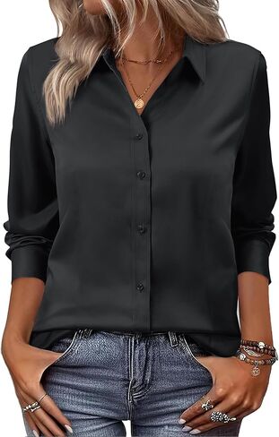 siliteelon Women Button Down Shirts Dress Shirts Long Sleeve Classic-Fit Cotton in Kuwait
