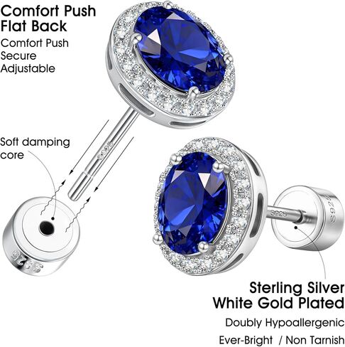 Certified 2.4 Cttw Lab Grown Royal Blue Sapphire Earrings, Hypoallergenic Adjustable Flat Back Studs, Eco-Friendly Fine Jewelry Gift for Women, Perfect for Wedding, Anniversary & Christmas, with Certification & Elegant Gift Box in Saudi Arabia