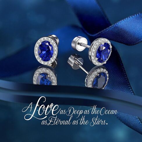 Certified 2.4 Cttw Lab Grown Royal Blue Sapphire Earrings, Hypoallergenic Adjustable Flat Back Studs, Eco-Friendly Fine Jewelry Gift for Women, Perfect for Wedding, Anniversary & Christmas, with Certification & Elegant Gift Box in Saudi Arabia