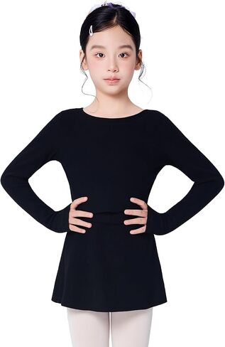 سترة باليه للفتيات، سترة رقص مضلعة بأكمام طويلة للفتيات مع تصميم فتحة الإبهام (التنورة غير متضمنة) in Kuwait