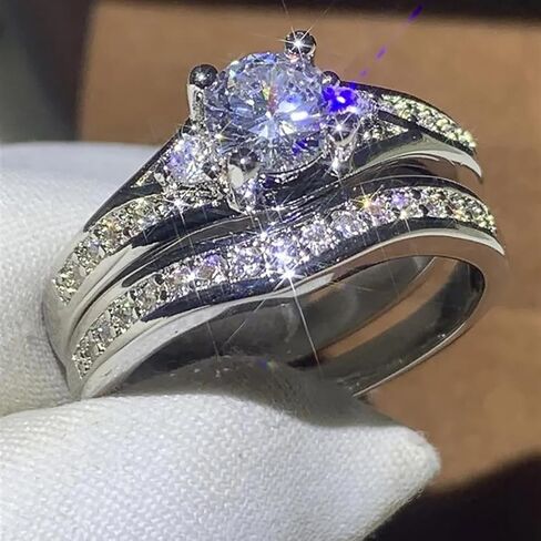 Luxury 2-Pc Set Rings Women for Engagement Fashion Gorgeous Cubic Zirconia Jewelry in Saudi Arabia