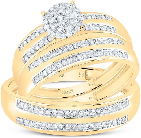 Jewels By Lux 10kt Yellow Gold His & Hers 1/2 Cttw Natural Diamond Round Bridal Wedding Ring Band Set, Women Size: 5-9, Men Size: 8-12 in Saudi Arabia