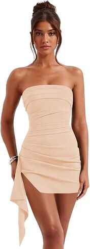 Strapless Pleated Homecoming Dresses 2025 for Teens with Slit Ruffles Satin Short Prom Dress Mini Party Gowns in Kuwait