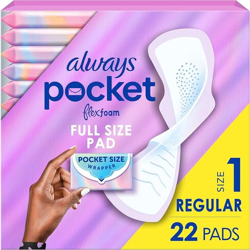 Always Pocket Feminine Pads with FlexFoam, Size 1, Regular, with Wings, Unscented, 22 Count in Kuwait