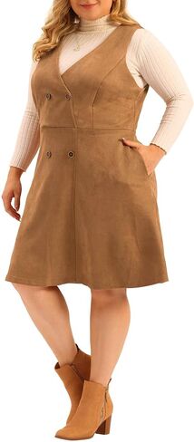 Agnes Orinda Plus Size Overall Dress for Women Button Casual Faux Suede Dress in Saudi Arabia