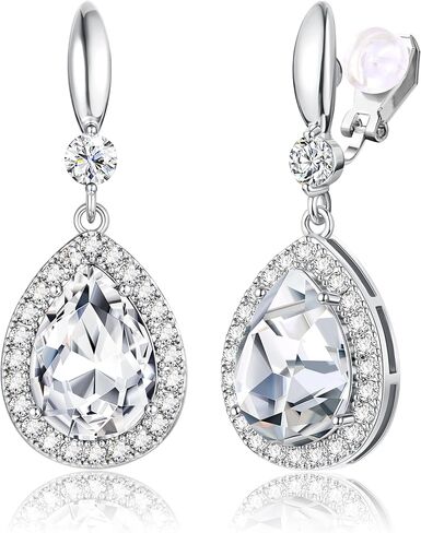 Elegant Clip on Earrings for Women Sparkling Teardrop Dangle Clip Earrings Rhinestone Cubic Zirconia Wedding Prom Jewelry for Women in Saudi Arabia