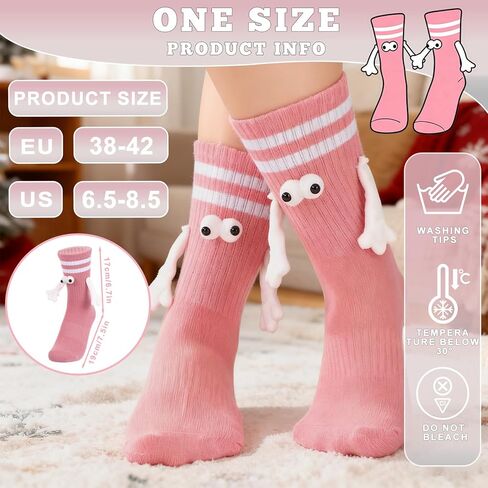 4 Pairs Magnetic Holding Hands Socks Novelty Striped Crew Socks Funny Hand in Hands Sock for Teen, Couples, Friends in Saudi Arabia