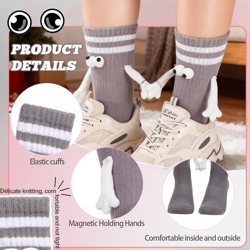 4 Pairs Magnetic Holding Hands Socks Novelty Striped Crew Socks Funny Hand in Hands Sock for Teen, Couples, Friends in Saudi Arabia