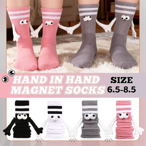 4 Pairs Magnetic Holding Hands Socks Novelty Striped Crew Socks Funny Hand in Hands Sock for Teen, Couples, Friends in Saudi Arabia