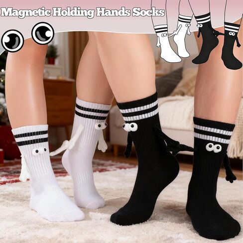 4 Pairs Magnetic Holding Hands Socks Novelty Striped Crew Socks Funny Hand in Hands Sock for Teen, Couples, Friends in Saudi Arabia