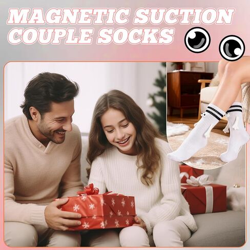 4 Pairs Magnetic Holding Hands Socks Novelty Striped Crew Socks Funny Hand in Hands Sock for Teen, Couples, Friends in Saudi Arabia