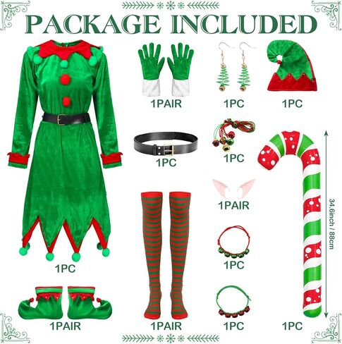 Elf Costume for Women Christmas Deluxe Dress Festival Outfit With Hat and Ears Socks Shoes for Xmas Party Cosplay in Saudi Arabia