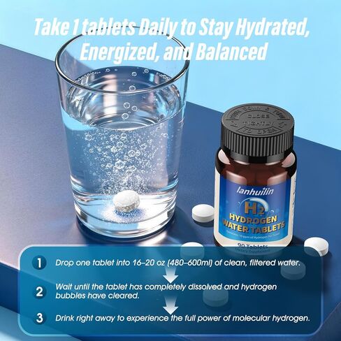 أقراص ماء الهيدروجين مع 150 ملغ من المغنيسيوم، 10 جزء في المليون H2 أقراص هيدروجين لمياه الشرب، غنية بمضادات الأكسدة، تدعم الصحة الخلوية، والتعافي، والوظيفة الإدراكية للمناعة والدماغ (90 وجبة) in Kuwait