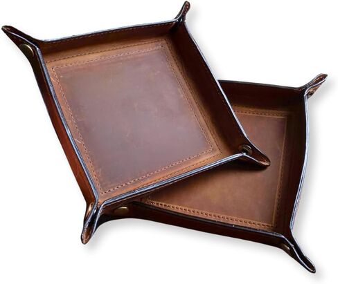 Tolredo Handmade Top Grain Leather Valet Tray – Elegant Organizer for Wallet, Keys, and Phone – Rich Brown (Pack of 2) in Saudi Arabia