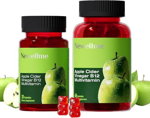 NEWELLME ACV Gummies with The Mother & B12 – Sugar-Free, Great-Tasting Vegan Gummies for Digestion, Metabolism & Daily Energy Support, 60 Count in Saudi Arabia