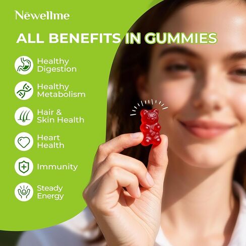 NEWELLME ACV Gummies with The Mother & B12 – Sugar-Free, Great-Tasting Vegan Gummies for Digestion, Metabolism & Daily Energy Support, 60 Count in Saudi Arabia