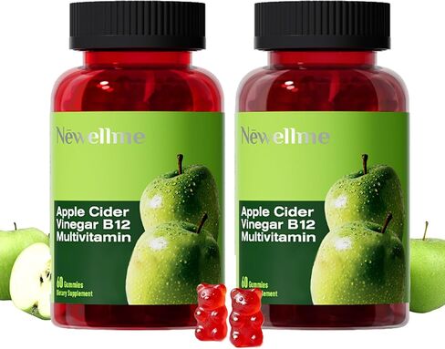 NEWELLME ACV Gummies with The Mother & B12 – Sugar-Free, Great-Tasting Vegan Gummies for Digestion, Metabolism & Daily Energy Support, 60 Count in Saudi Arabia