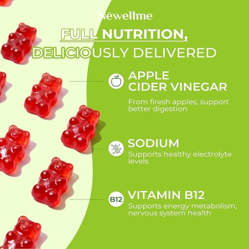 NEWELLME ACV Gummies with The Mother & B12 – Sugar-Free, Great-Tasting Vegan Gummies for Digestion, Metabolism & Daily Energy Support, 60 Count in Saudi Arabia