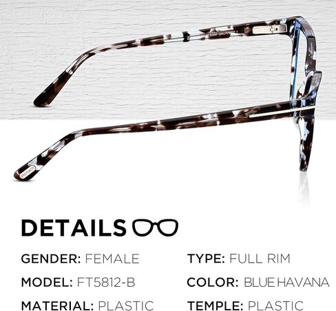 إطار نظارة طبية على شكل فراشة من Tom Ford FT5812-B + حزمة مع طقم تنظيف النظارات eSHADES، 53 مم، لون هافان (53 مم) in Kuwait
