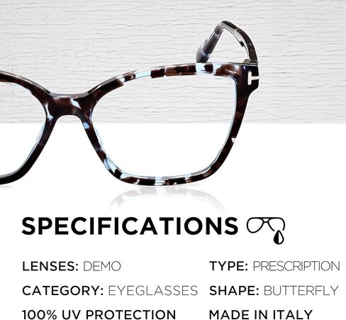 إطار نظارة طبية على شكل فراشة من Tom Ford FT5812-B + حزمة مع طقم تنظيف النظارات eSHADES، 53 مم، لون هافان (53 مم) in Kuwait