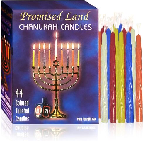 Promised Land Premium Chanukah Candles (44 Count Box, Assorted Colors) - Enough Candles for 8 Days of Chanukah - Fits Most Standard Menorahs in Saudi Arabia