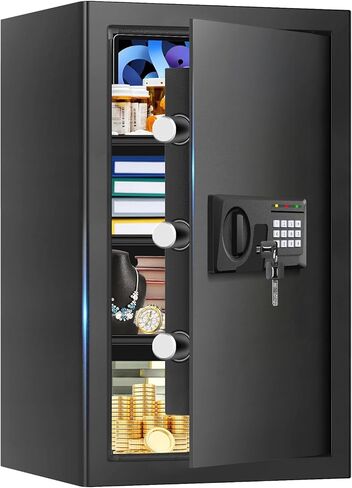Small Safe for Home, Steel Security Box with Mechanical Keypad, Hidden Lock Box with Steel Cable, Portable Safe for Money Medicine Valuables, Black, 9.45" x 6.5" x 1.85" in Saudi Arabia