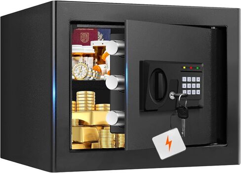 Small Safe for Home, Steel Security Box with Mechanical Keypad, Hidden Lock Box with Steel Cable, Portable Safe for Money Medicine Valuables, Black, 9.45" x 6.5" x 1.85" in Saudi Arabia