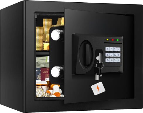 Small Safe for Home, Steel Security Box with Mechanical Keypad, Hidden Lock Box with Steel Cable, Portable Safe for Money Medicine Valuables, Black, 9.45" x 6.5" x 1.85" in Saudi Arabia