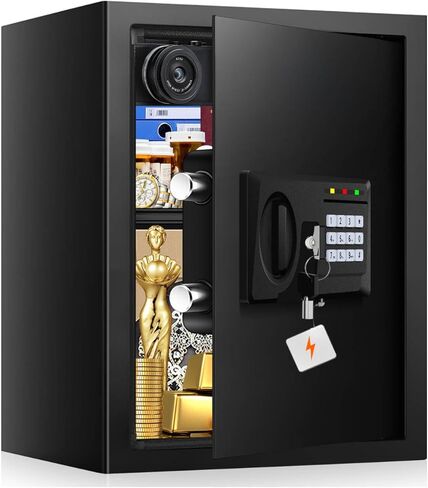 Small Safe for Home, Steel Security Box with Mechanical Keypad, Hidden Lock Box with Steel Cable, Portable Safe for Money Medicine Valuables, Black, 9.45" x 6.5" x 1.85" in Saudi Arabia