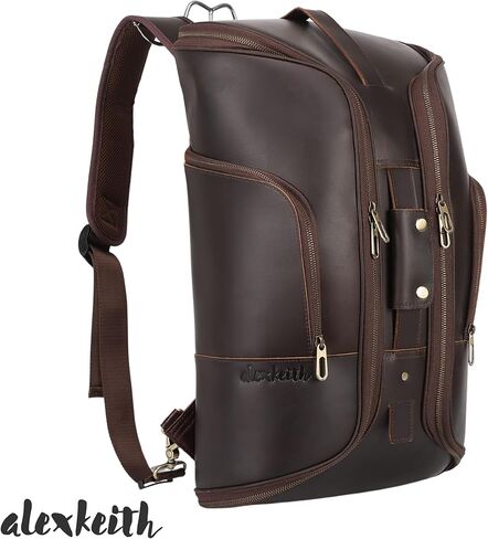 Alex Keith Full Grain Leather Weekender Bag for Men – Convertible Duffel Backpack, Carry-On Overnight Travel Bag - Vintage Dark Brown in Saudi Arabia