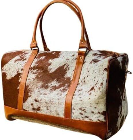 Rafat Handmade Cowhide Leather Duffel Bag for Women & Men | Western Travel Overnight Bag with Top Handles | Genuine Hair-on Hide Weekender Bag | Rustic Carry-On Luggage in Saudi Arabia
