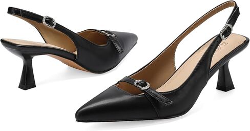 Women's Kitten Heels Slingback Closed Pointed Toe Pumps Low Heel Dress Comfortable Ankle Strap Shoes Elegant Work Wedding Party Date Night Shoes in Saudi Arabia