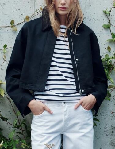 Women's Cropped Jacket Long Sleeve Zip Up Corduroy Collar Jackets Outwear with Pockets in Saudi Arabia