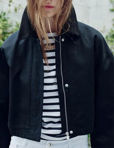 Women's Cropped Jacket Long Sleeve Zip Up Corduroy Collar Jackets Outwear with Pockets in Saudi Arabia