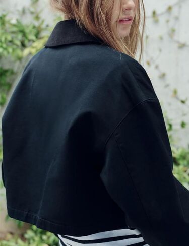 Women's Cropped Jacket Long Sleeve Zip Up Corduroy Collar Jackets Outwear with Pockets in Saudi Arabia