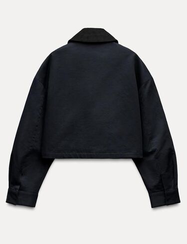 Women's Cropped Jacket Long Sleeve Zip Up Corduroy Collar Jackets Outwear with Pockets in Saudi Arabia