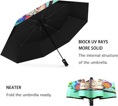 Owl Gifts Portable Bird Owl Umbrella Compact Travel Automatic Folding Inverted Umbrellas for Rain Windproof Umbrellas Open Close Auto Sunshade Parasol Umbrella for Sun UV Protection in Saudi Arabia