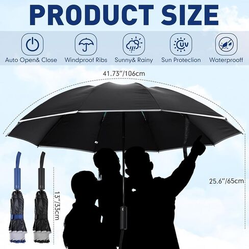 2 Pack Large Windproof Travel Umbrella for Rain & Sun 10 Ribs 42" Inverted Compact Automatic Folding Umbrella Reverse with Reflective Stripe for Women Men Backpack Car Tote with Cover Bag in Saudi Arabia