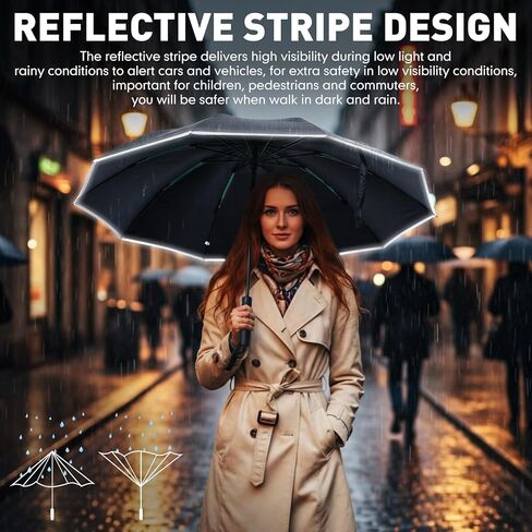 2 Pack Large Windproof Travel Umbrella for Rain & Sun 10 Ribs 42" Inverted Compact Automatic Folding Umbrella Reverse with Reflective Stripe for Women Men Backpack Car Tote with Cover Bag in Saudi Arabia
