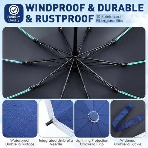 2 Pack Large Windproof Travel Umbrella for Rain & Sun 10 Ribs 42" Inverted Compact Automatic Folding Umbrella Reverse with Reflective Stripe for Women Men Backpack Car Tote with Cover Bag in Saudi Arabia