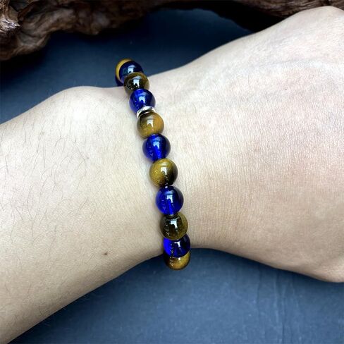 Tiger Eye Stone Bracelet for Women Men Amethyst Attract Wealth Money Natural Stone Handmade Gemstone Stretch Elastic Healing Yoga Beads Bracelet Spiritual Energy Jewelry Gifts Unisex in Saudi Arabia
